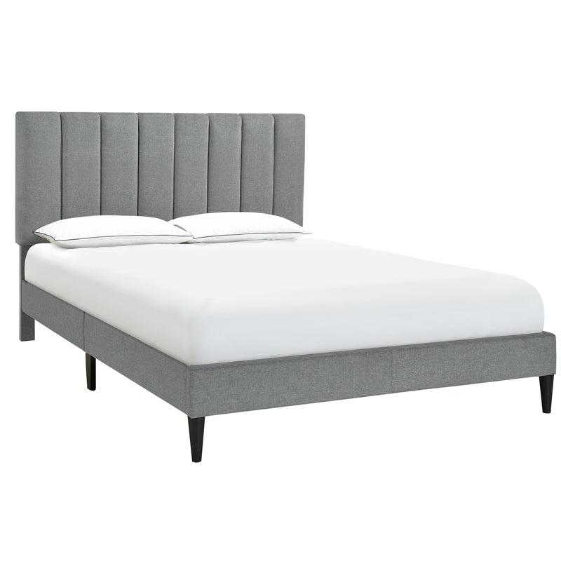 Vertically Channeled King Upholstered Platform Bed in Gray