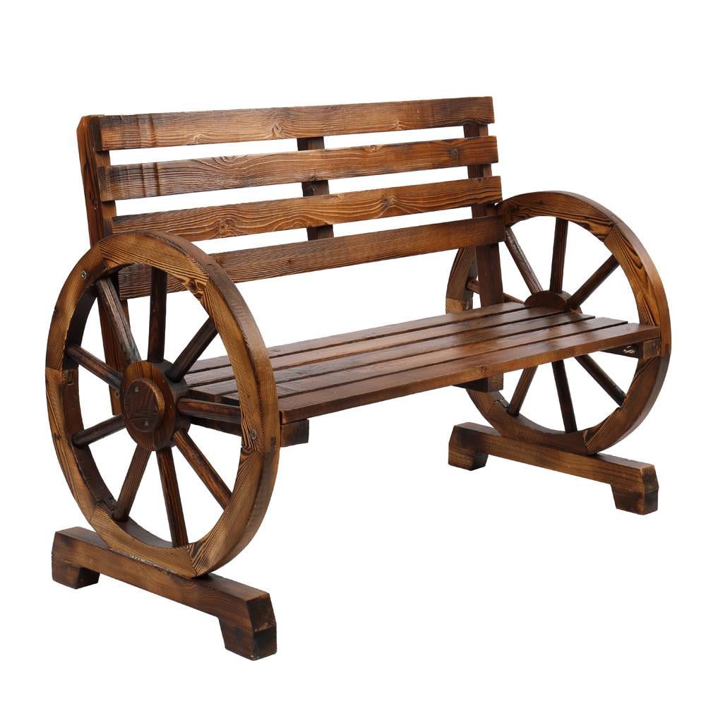 Ktaxon Patio Rustic Fir Wood Wagon Wheel Bench, Brown