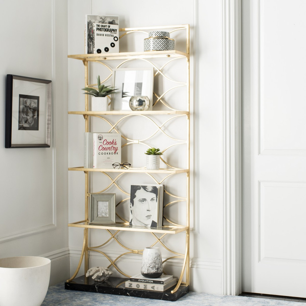 Pami 4 Glass Tier Marble Base Etagere/ Bookcase Gold/ Black/ Clear   Modern   Bookcases   by Virgil Stanis Design  Houzz