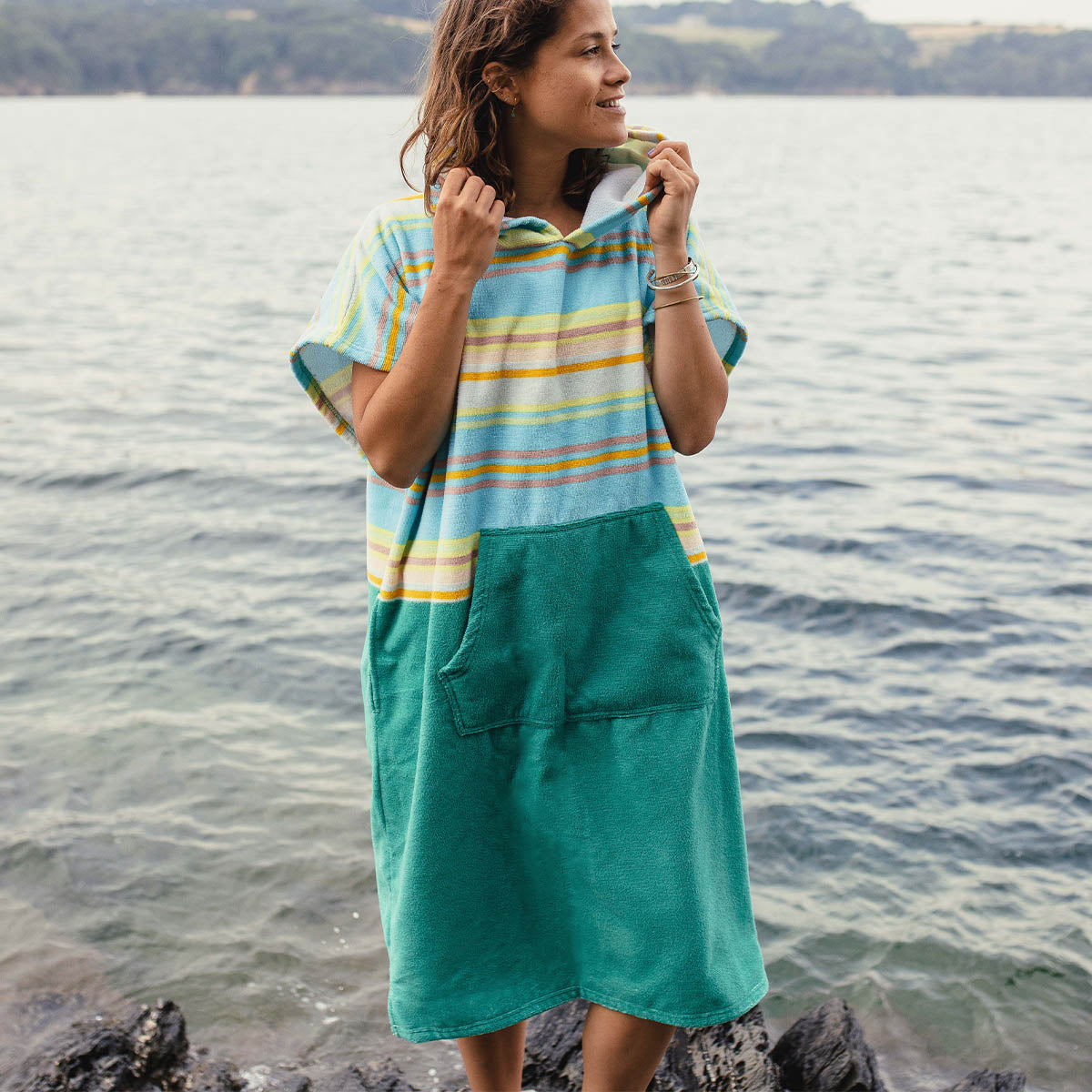 Baja Recycled Towel Poncho - Sea Stripe