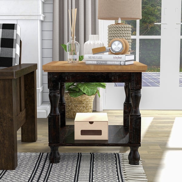 Furniture of America Harrington Antique Black and Oak End Table