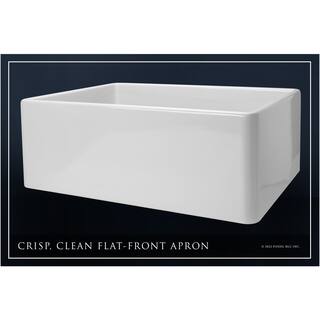 Fossil Blu Luxury White Solid Fireclay 26 in. Single Bowl Farmhouse Apron Kitchen Sink with Matte Black Accs and Flat Front WHS1000MB