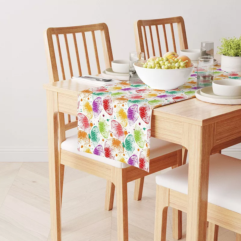 Table Runner， 100% Cotton， 16x72， Bold Autumn Leaves and Paint Splatter