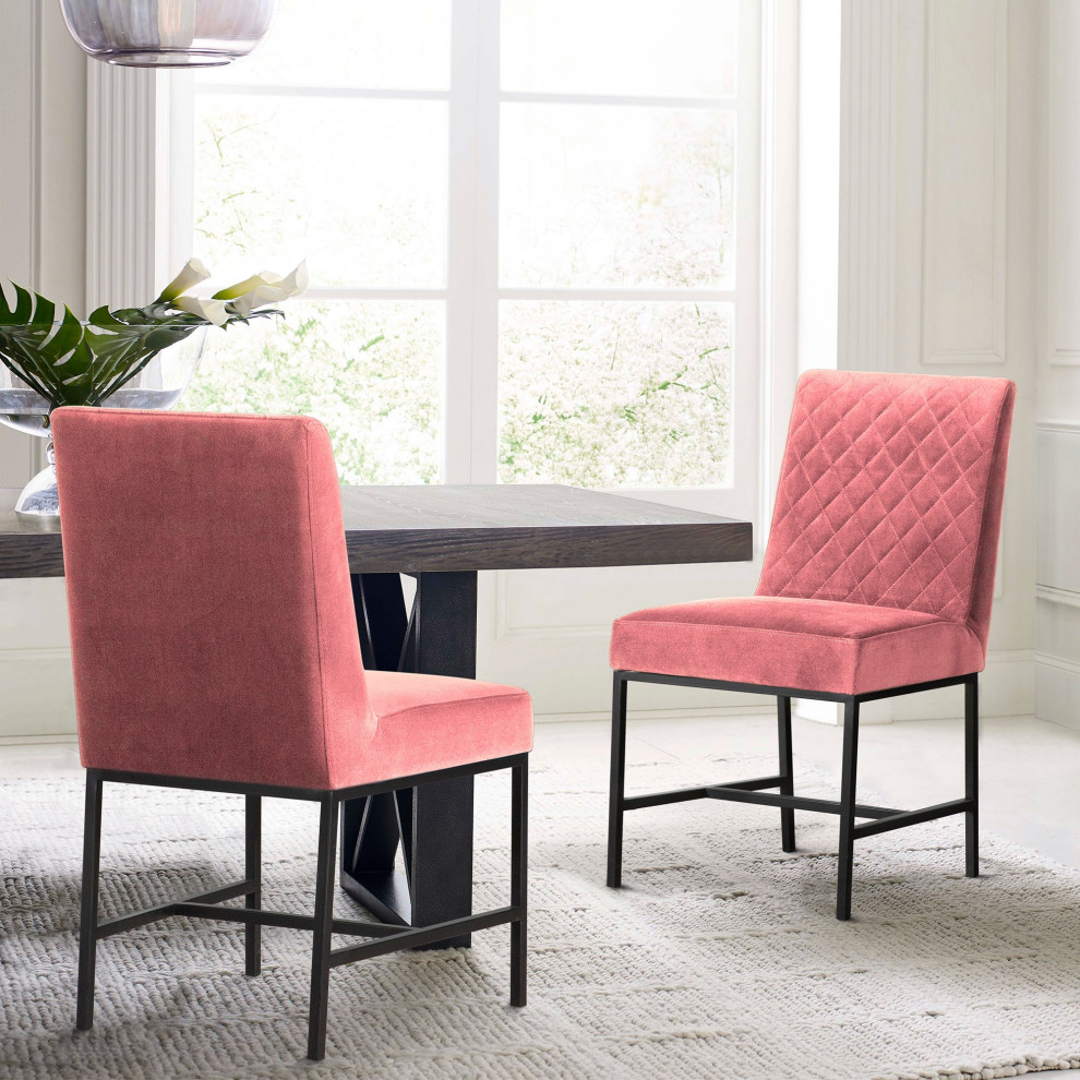 Set of 2 Contemporary Dining Chair  Pink Velvet Seat With Diamond Stitched Back   Contemporary   Dining Chairs   by Decor Love  Houzz