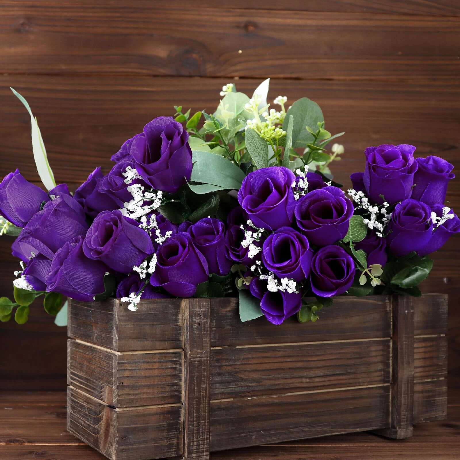 12 Bushes Purple Artificial Premium Silk Flower Rose Bud Bouquets