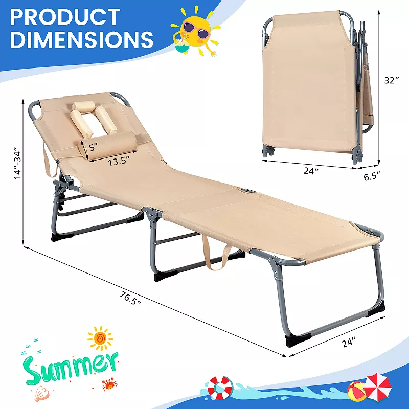 Folding Chaise Lounge Chair with Face Hole for Beach