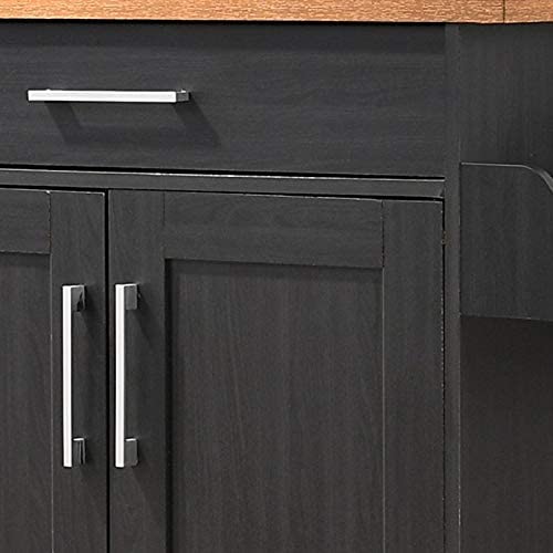 Hodedah Kitchen Island with Spice Rack， Towel Rack and Drawer， Black with Beech Top