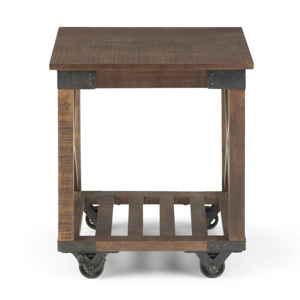 WYNDENHALL Barrie SOLID MANGO WOOD and Metal 20 inch Wide Square Industrial End Table in Distressed Dark Brown - 20 x 20 x 22.4