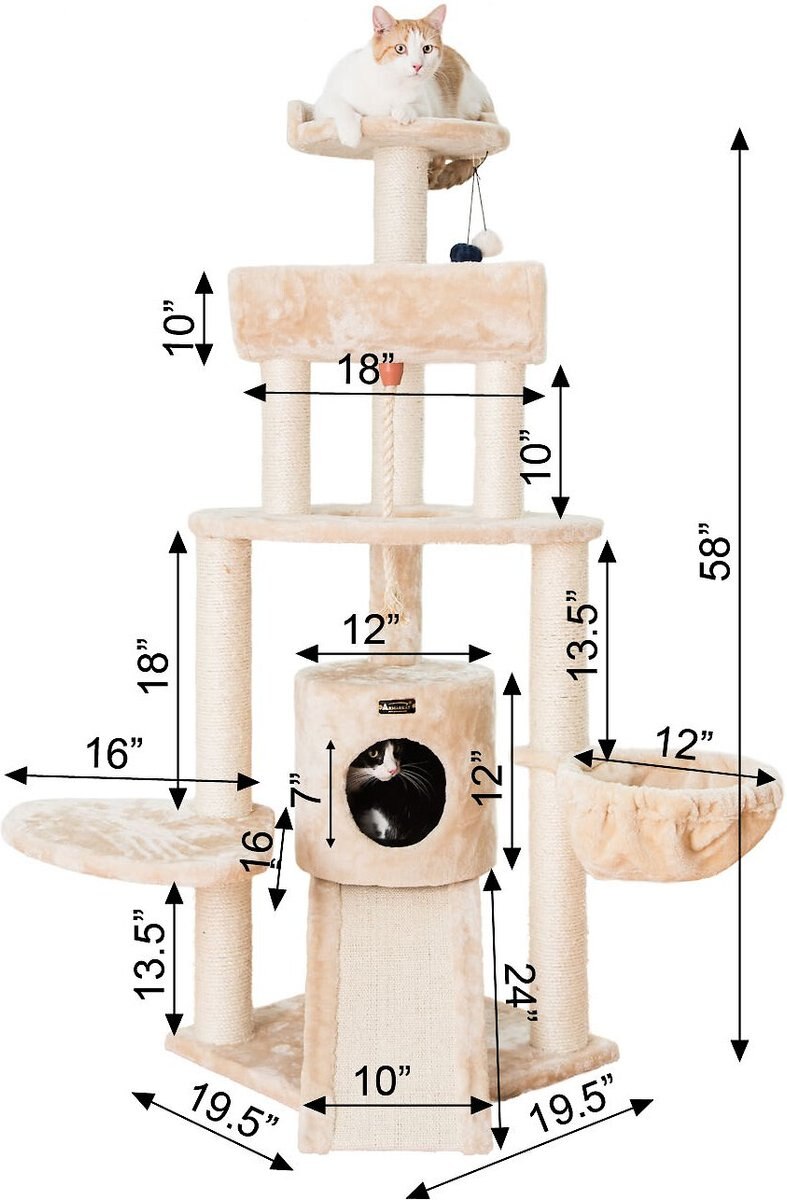 Armarkat 58-in Cat Tower and Ramp Cat Tree， Beige