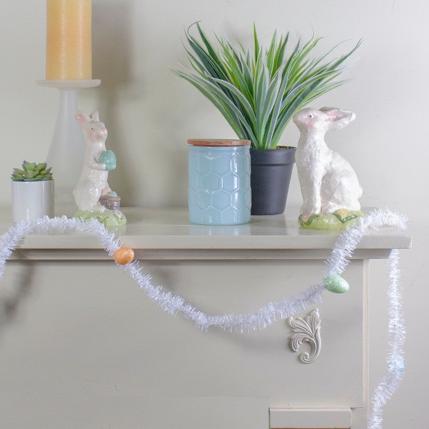 Unlit White Glittered Easter Egg Spring Tinsel Garland