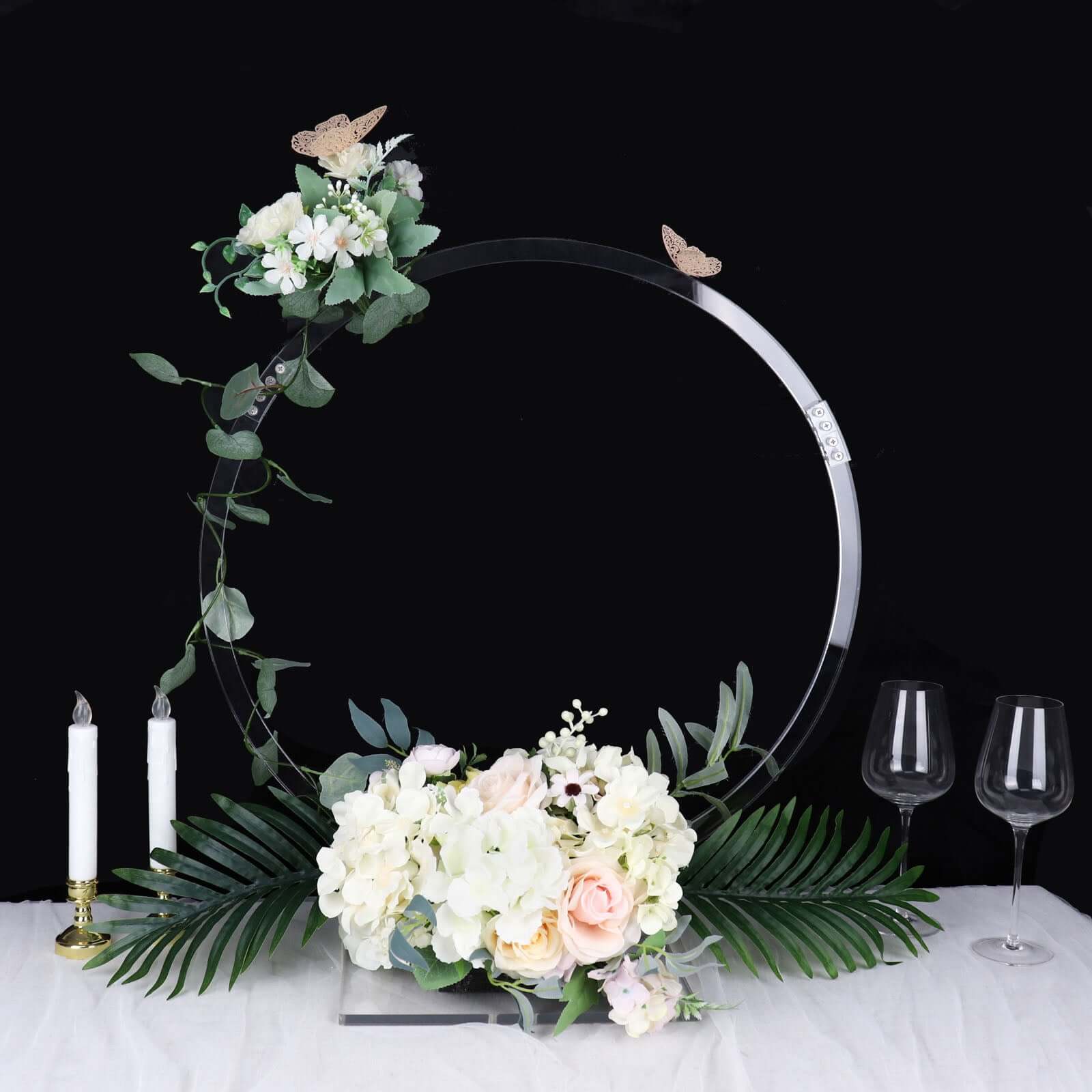 Clear Acrylic Table Wedding Arch Hoop Stand Centerpiece, Round Wreath Tabletop Decor 26