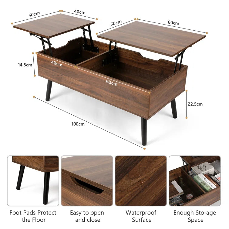 Lift Top Coffee Table with Storage, Double Lift Top Rectangular Storage Coffee Table