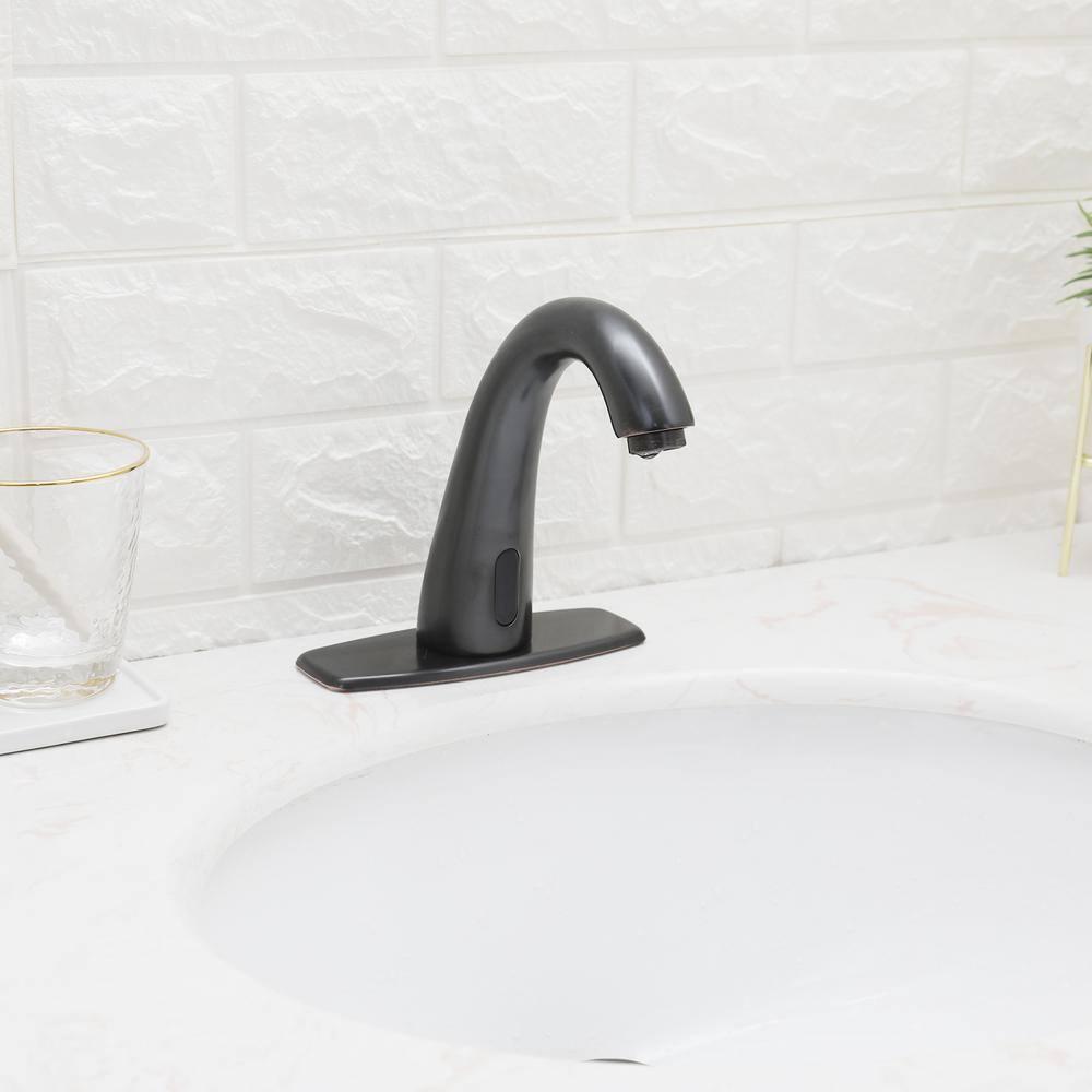 BWE Automatic Sensor Touchless Bathroom Sink Faucet With Deck Plate and Pop Up Drain In Oil Rubbed Bronze