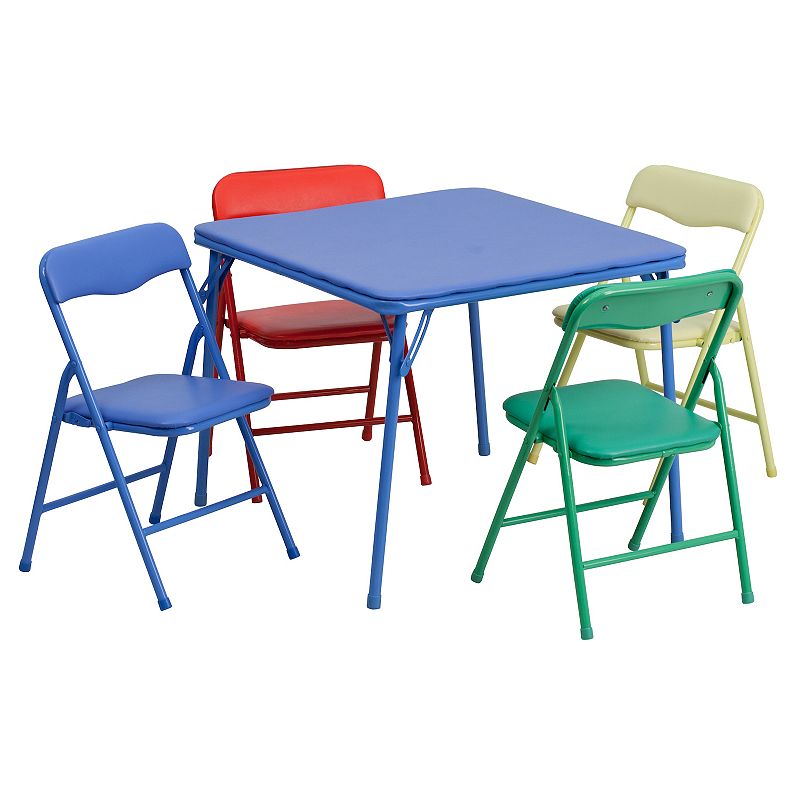 Emma and Oliver Kids Navy 5 Piece Folding Activity Table and Chair Set for Home and Daycare