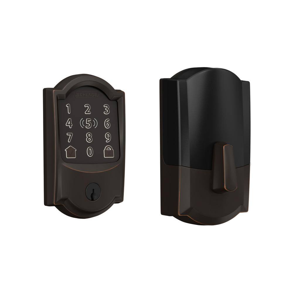 Schlage Camelot Aged Bronze Electronic Encode Plus Smart WiFi Deadbolt with Alarm BE499WB CAM 716