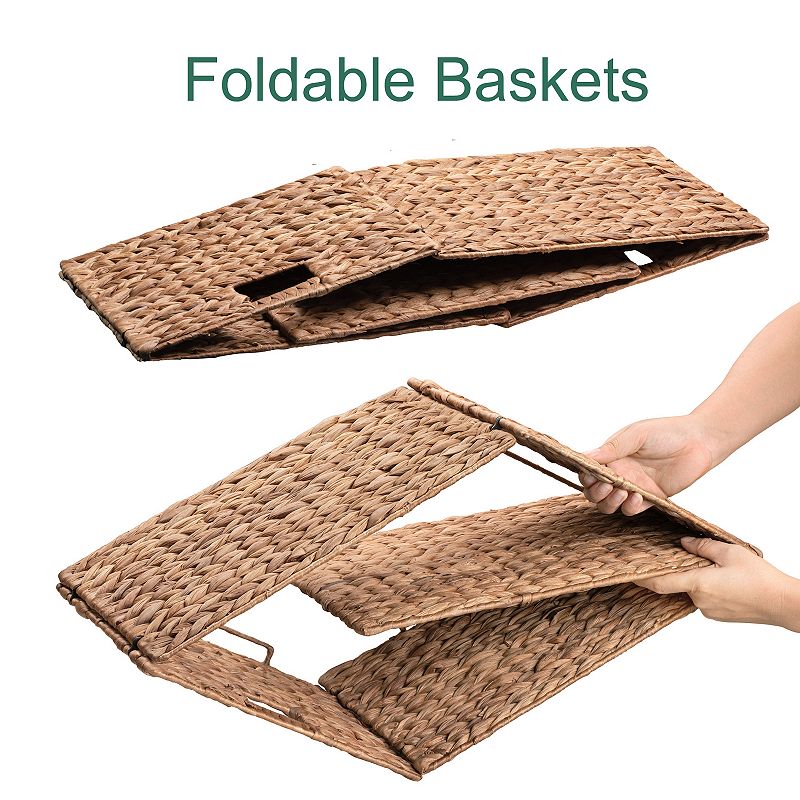 eHemco Rectangular Water Hyacinth Wicker Storage Baskets with Iron Wire Frame， Set of 6