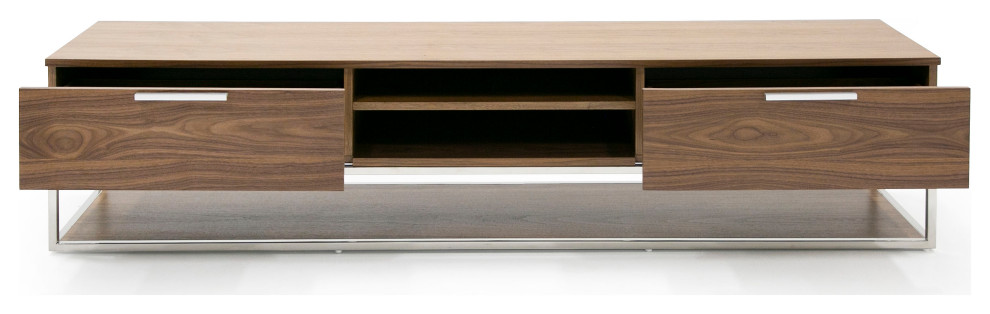 Modrest Heloise Modern Walnut and Stainless Steel TV Stand   Contemporary   Entertainment Centers And Tv Stands   by Vig Furniture Inc.  Houzz