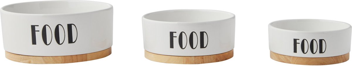 Frisco Ceramic Food Dog and Cat Bowl with Wood Base