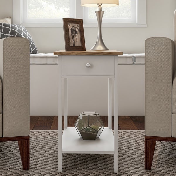 End Table with Drawer �C White and Oak Nightstands Set of 2 by Lavish Home