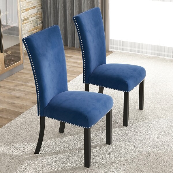 2-Piece Velvet Upholstered Dinging Chairs with Nailhead Trimmed