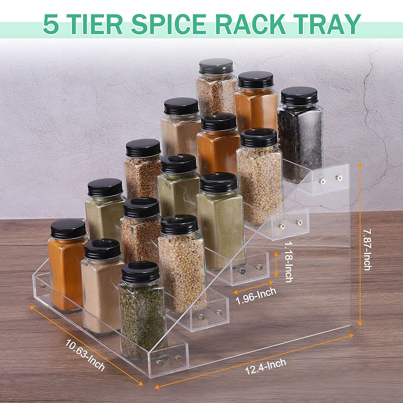 Acrylic Spice Rack， 5 Tier Spice Drawer Organizer Shelf Seasoning Jar Rack