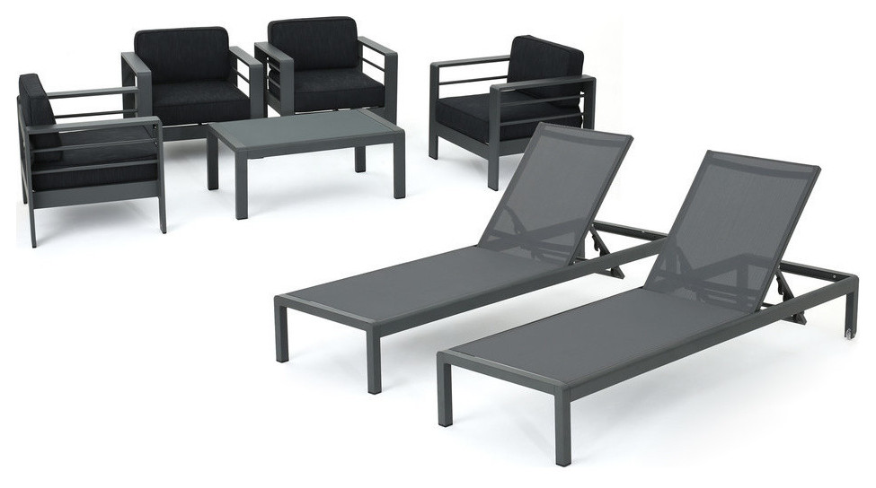 GDF Studio 7 Piece Coral Bay Outdoor Gray Aluminum Chat Set With Pair of Lounges   Transitional   Outdoor Lounge Sets   by GDFStudio  Houzz