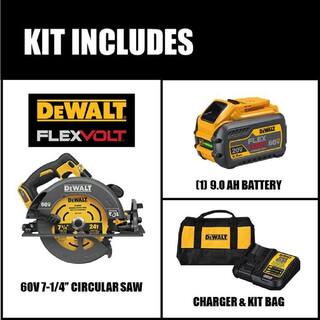 DW FLEXVOLT 60V MAX Cordless Brushless 7-14 in. Sidewinder Style Circular Saw with Brake with (1) FLEXVOLT 9.0Ah Battery DCS578X1