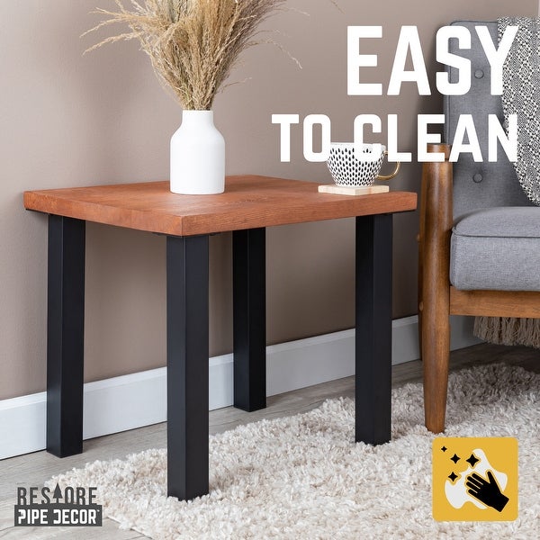 PIPE DECOR Solid Wood End Table Top with (4) Matte Black Metal Legs