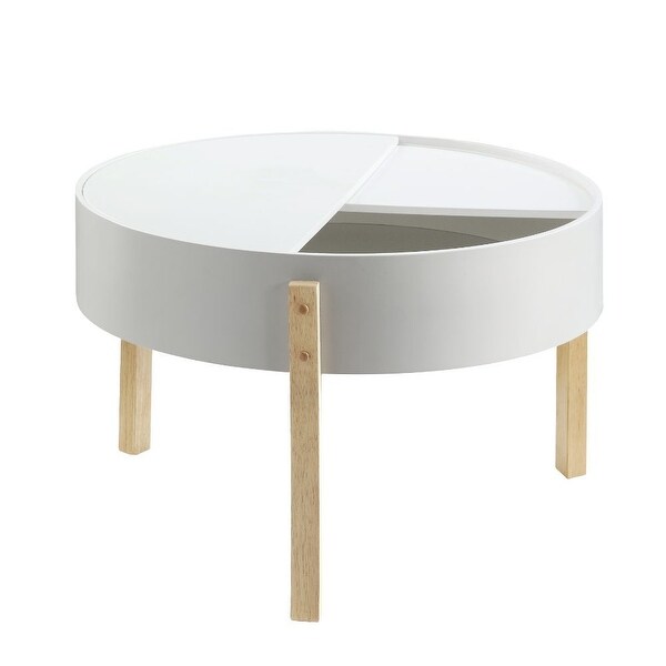 Round Coffee Table with Wooden Top Hidden Top Compartment， Center Sofa Table with wooden straight-square legs for Living Room