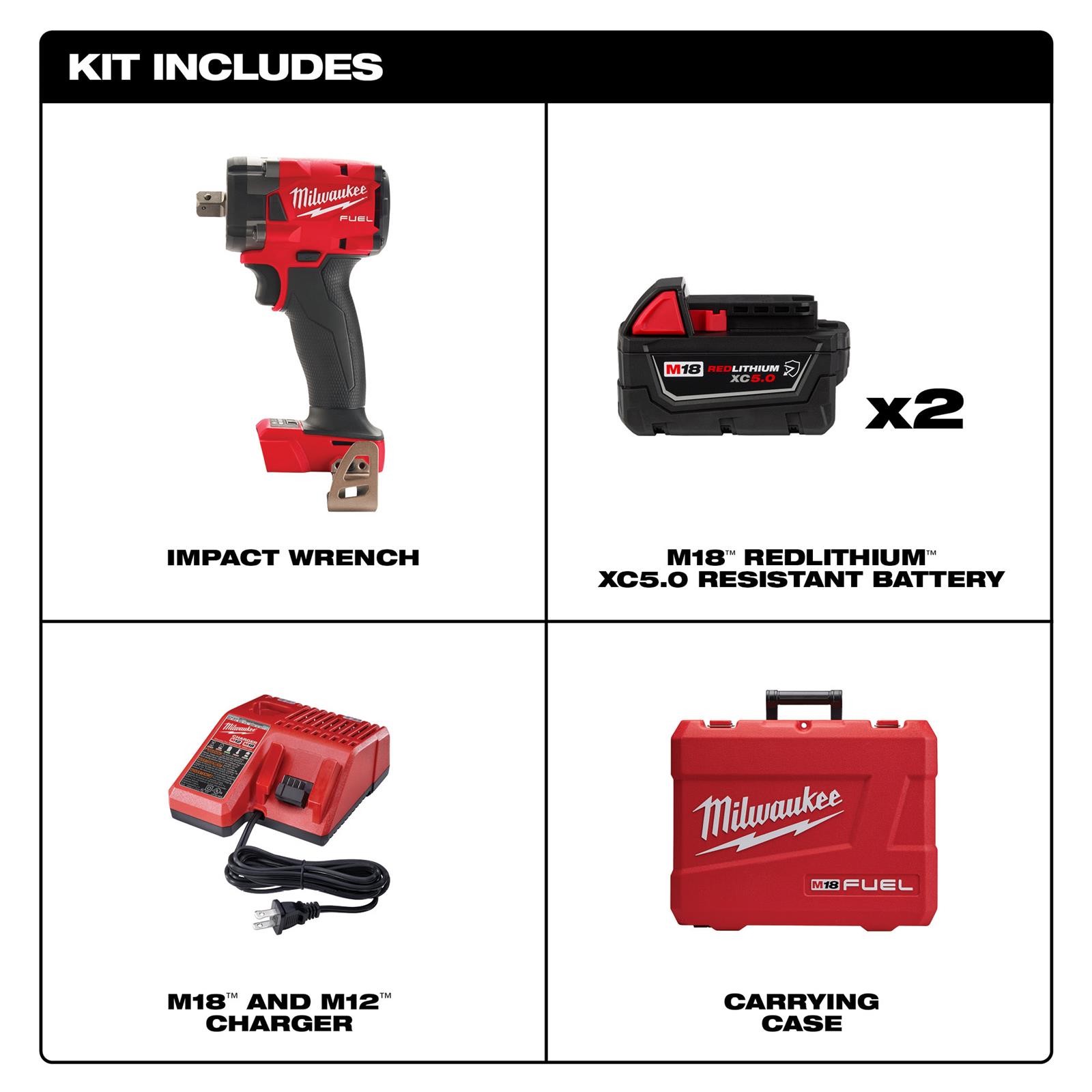 Milwaukee Tool 2855P-22R Milwaukee M18 FUEL 1/2 in. Compact Impact Wrenches