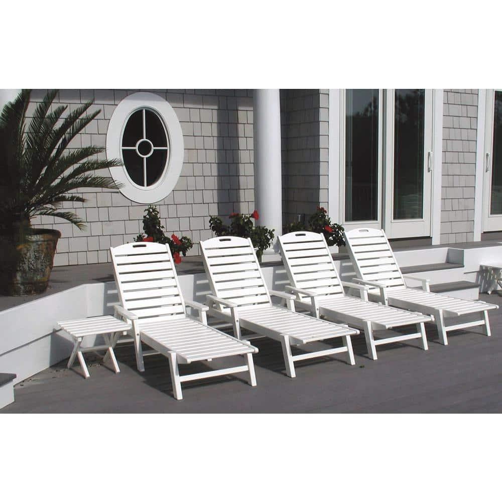 POLYWOOD Nautical Slate Grey Stackable Plastic Outdoor Patio Chaise Lounge