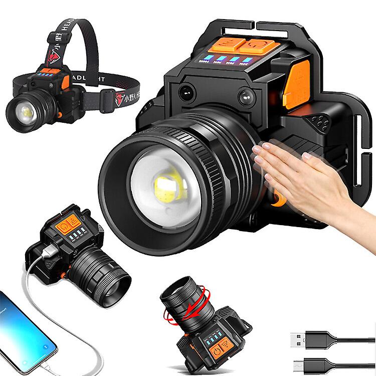 T6 Led Induction Strong Light Headlamp Usb  Miner's Lamp  Charging Emergency Smart Head-mounted Flashlight Outdoor Emergency Miner's Lamp