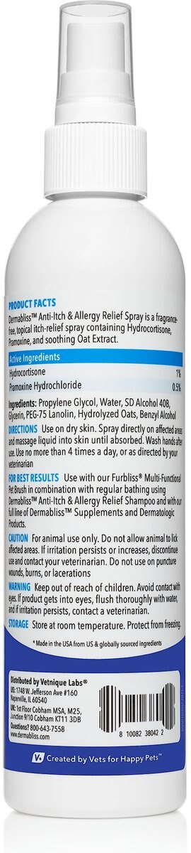 Vetnique Labs Dermabliss Hydrocortisone Anti-Itch and Allergy Relief Soothing and Hydrating Medicated Dog and Cat Spray