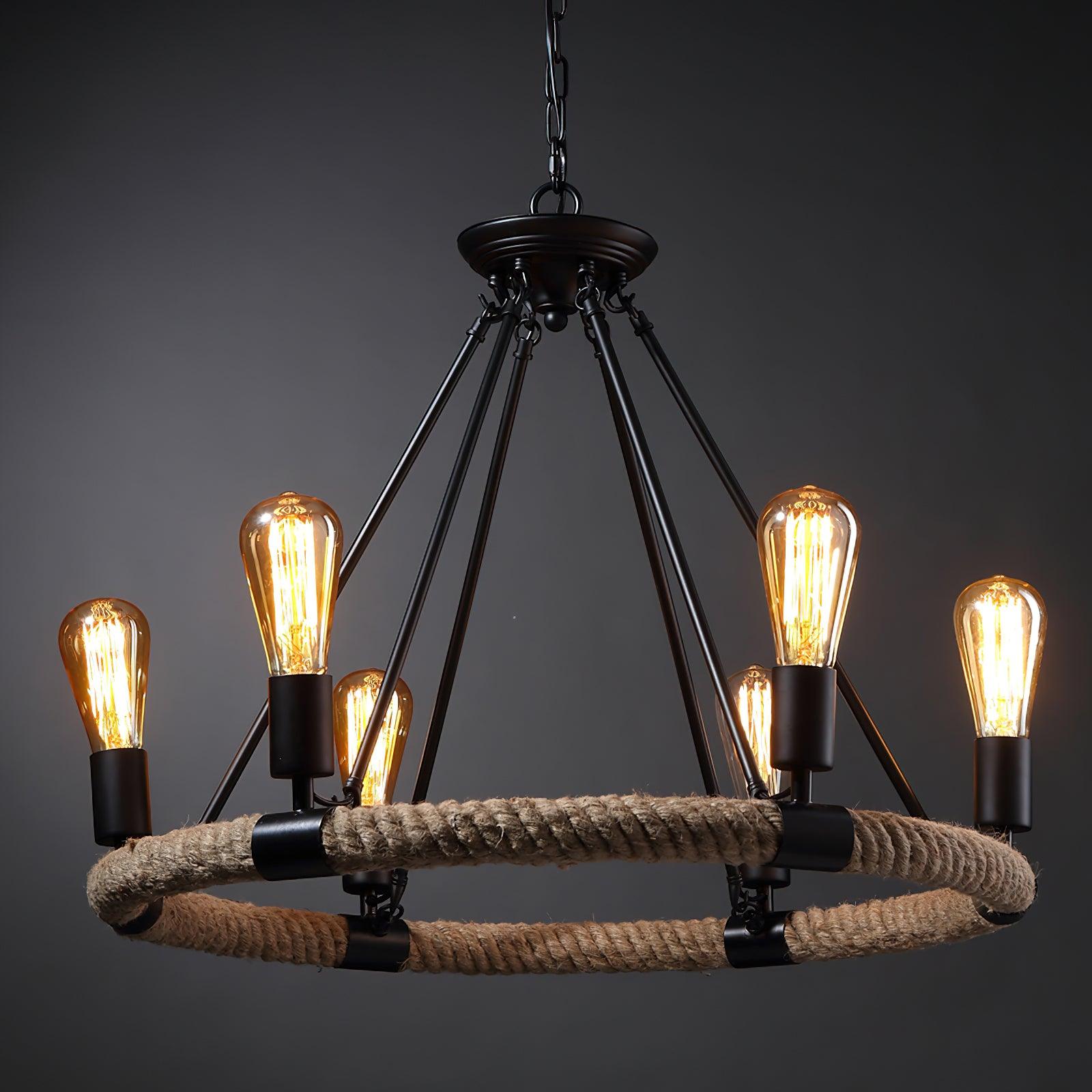 Hemp Rope Industrial Large Circle Chandelier