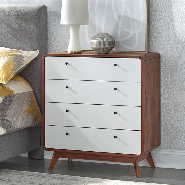 Cassie Mid century Modern 4 Drawer Chest Walnut white Buylateral