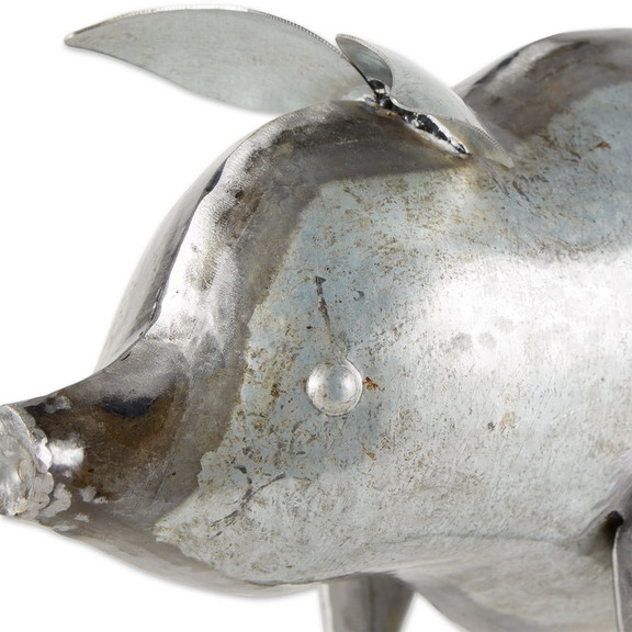 Accent Plus 4506341 Galvanized Pig Sculpture