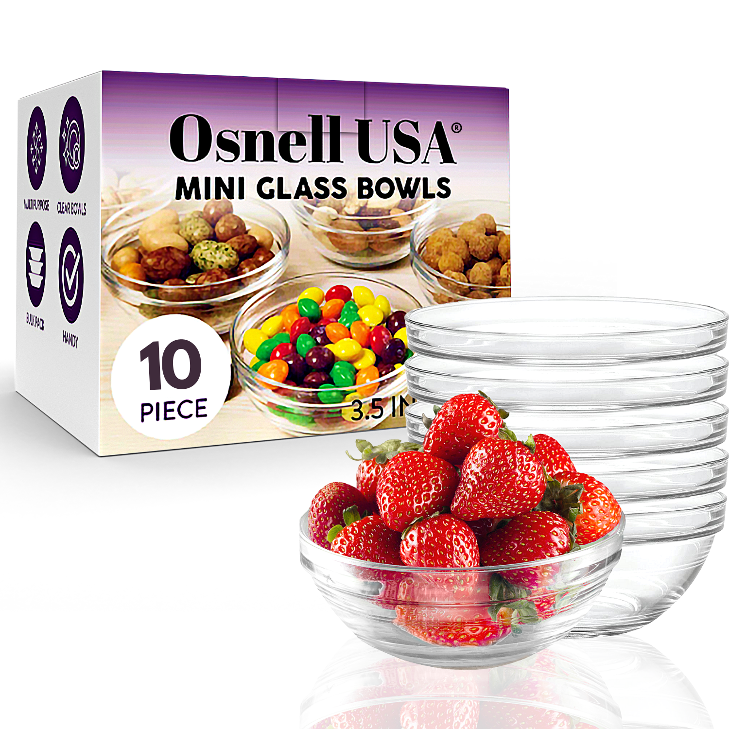 Glass Bowls for Kitchen Prep 3.5”， Great for Dessert Bowls， Sauce Bowls， 10 PACK Candy Dishes or Nut Bowls， Kitchen Supplies and Spices Bowls