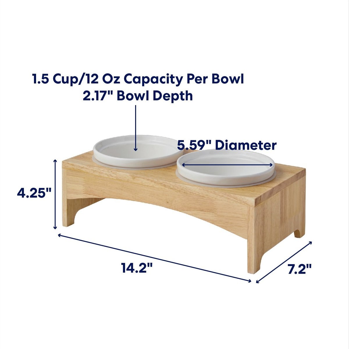 Frisco Ceramic Dog and Cat Double Diner with Elevated Wood Stand