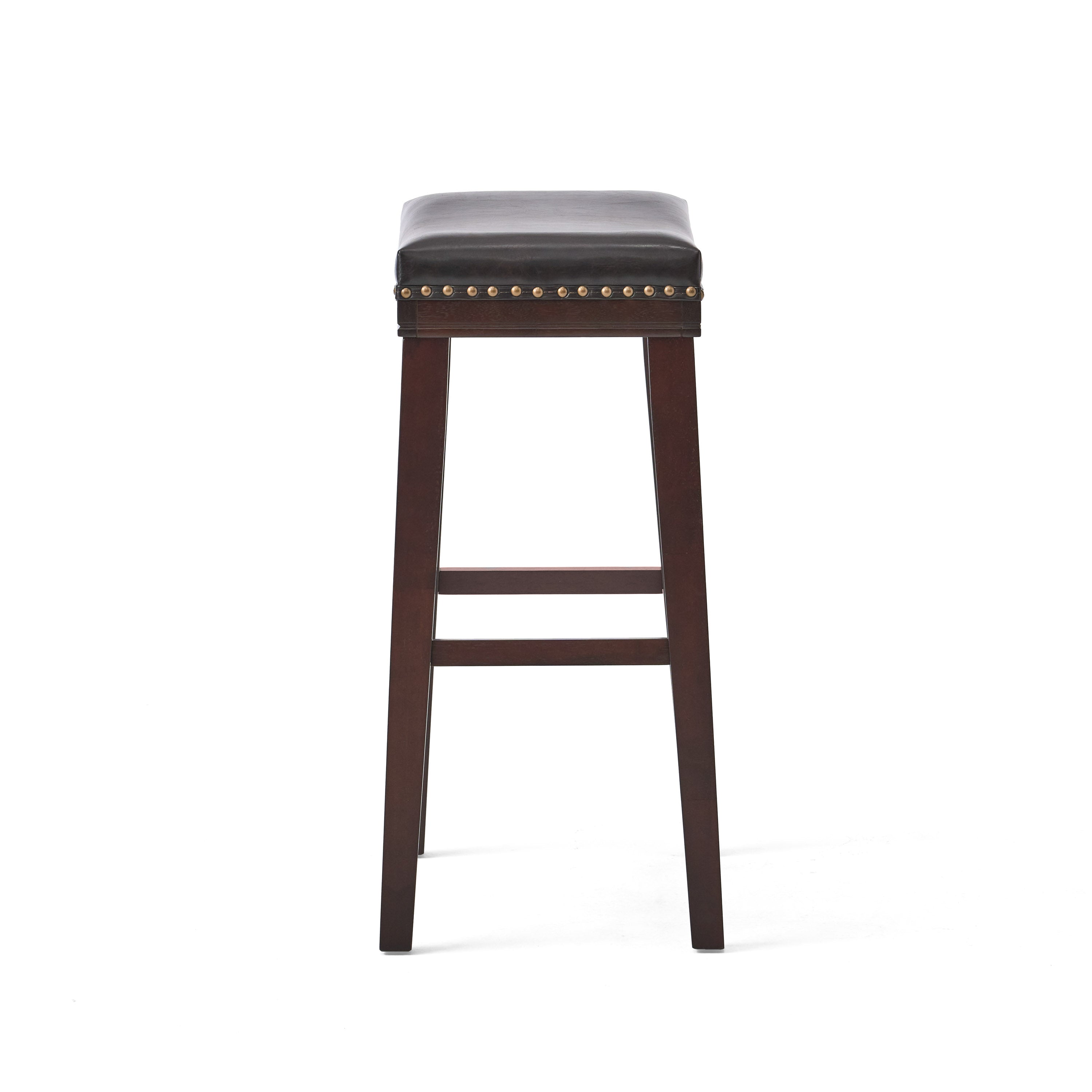 Estes Studded 30 Inch Brown Leather Saddle Barstool, Set of 2