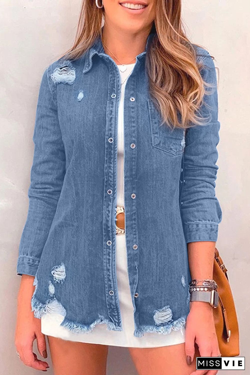 Blue Ripped Denim Jacket