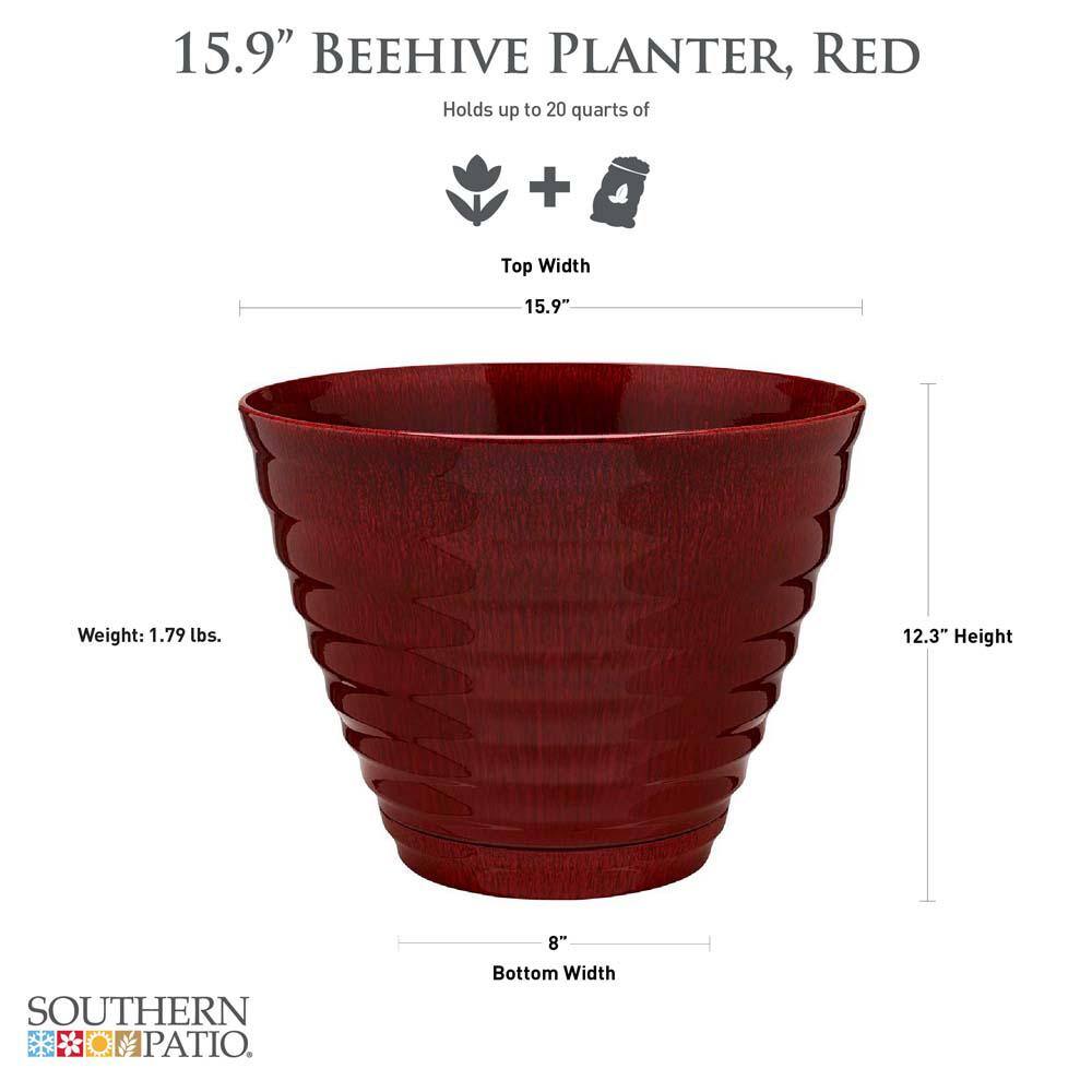 Southern Patio Beehive Large 16 in. x 12.3 in. 21 Qt. Red High Density Resin Outdoor Planter with Saucer HDR-064763