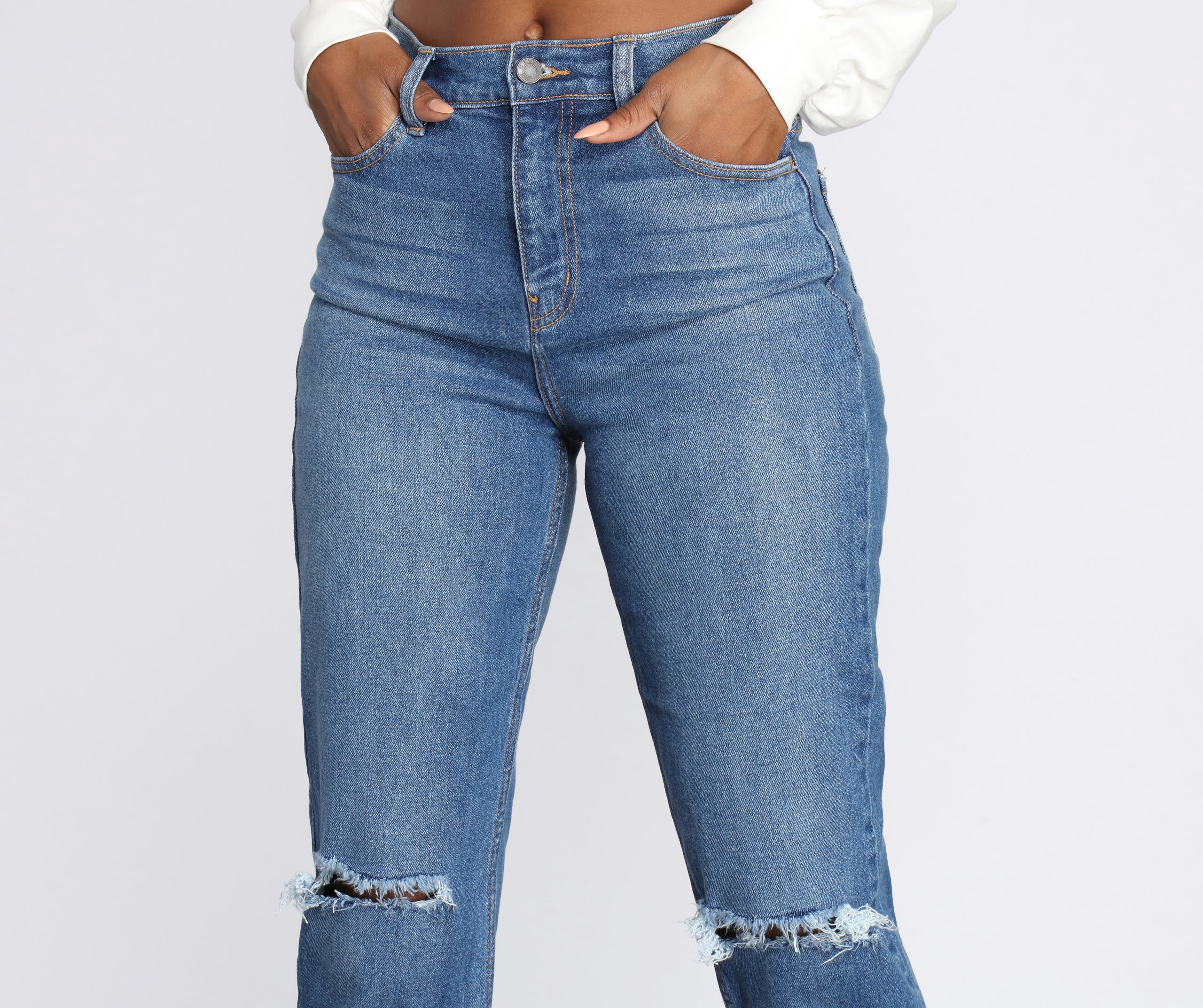 High Rise Distressed Mom Jeans