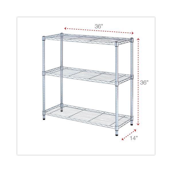 Alera Residential Wire Shelving， Three-Shelf， 36w x 14d x 36h， Silver