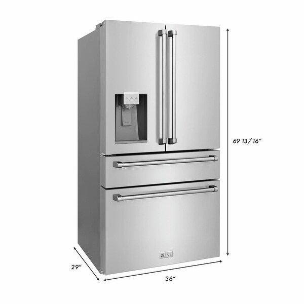 ZLINE 36 in. 21.6 cu. ft Freestanding French Door Refrigerator with Water and Ice Dispenser