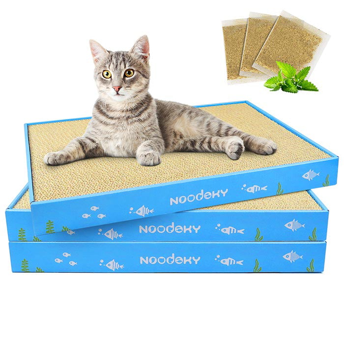 Noodoky 3 Pcs Large Cat Scratching Pads, Double-Sided Corrugated Horizontal Cat Scratcher Cardboard Pad, Scratch Board