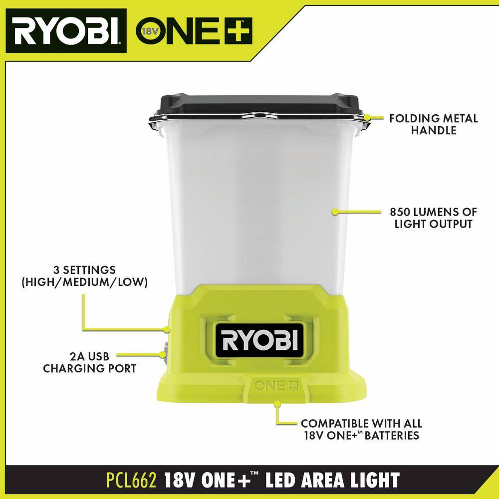 RYOBI ONE+ 18V Cordless LED Area Light with USB (Tool Only) PCL662B