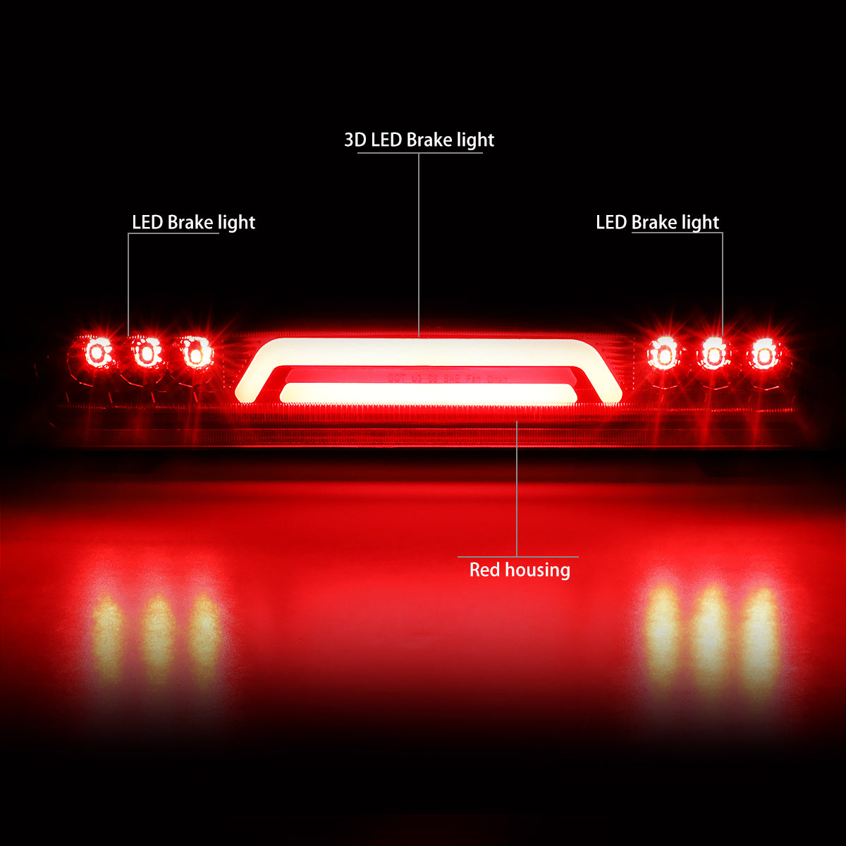 DNA Motoring 3BL-GMCD00-3D-LED-RD For 2000 to 2006 Chevy Tahoe Suburban GMC Yukon XL 1500 2500 Red Housing 3D LED Bar Third 3rd Tail Brake Light Lamp 01 02 03 04 05