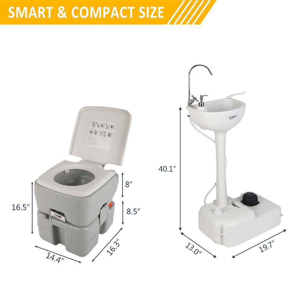 VINGLI 40.1 in. Portable Sink Hand Washing Station and 5.3 Gal. Flushing Toile Combo HD-VL-G89000679