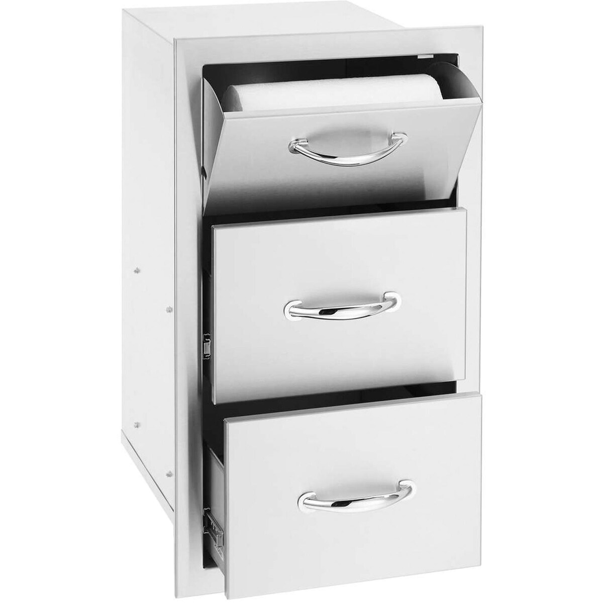 Summerset 15-Inch Stainless Steel Flush Mount Double Access Drawer With Paper Towel Holder