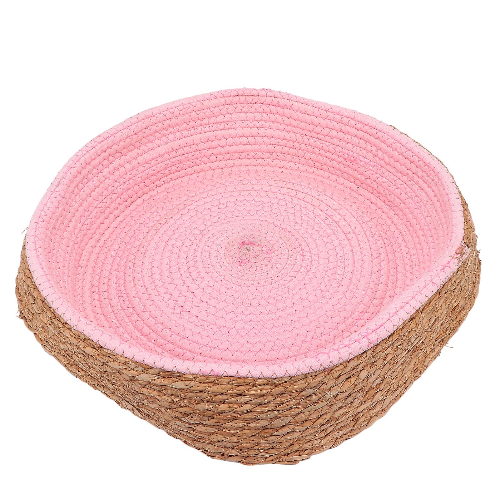 Pet Round Basket Rope Woven Rattan Bed Cat Scratching Bed For Pets Sleeping Restpink